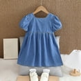 thumbnail image 4 of Delliss Little Girl Denim Sundress Flower Short Sleeve Casual Dress Summer Cotton Pleated A-line Jean Dress, 4 of 5