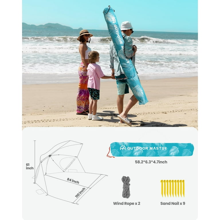 OutdoorMaster Pop Up Beach Umbrella Portable Umbrella Shelter Beach Shade Sun Canopy with UPF 50 UV Protection Extendable Floor with Carrying Bag Walmart