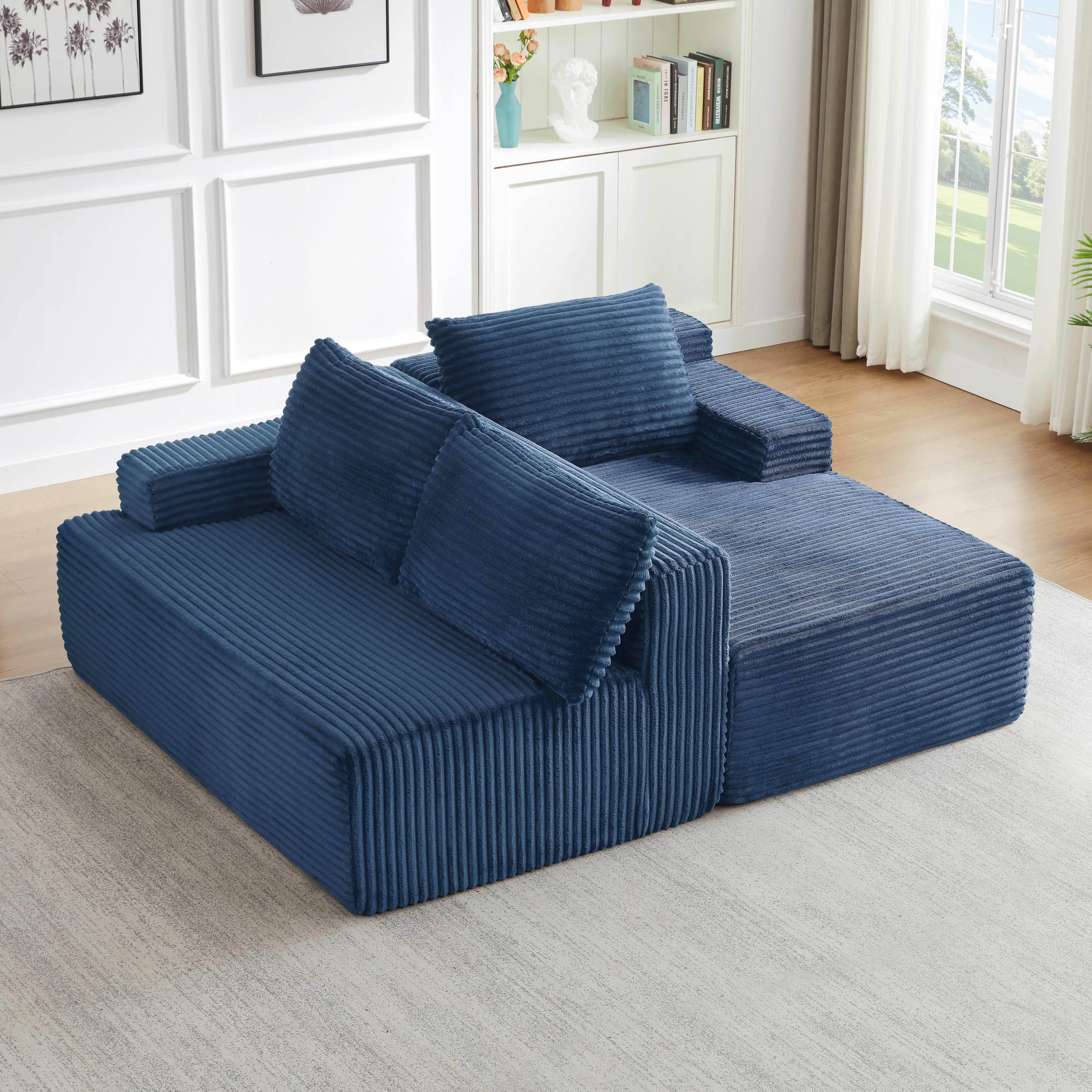 MAYEERTY L-Shaped Boneless Sectional Couch, Deep Seat Plush Sleeper for Living Room & Apartment, 96×61" Blue