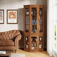 thumbnail image 3 of Tribesigns Corner Bar Cabinet, 4-Tier Modern Wine Cabinet with Doors, LED Lights, and Anti-Tip Design, Ideal for Dining Room, Living Room, or Kitchen - Brown, 3 of 7
