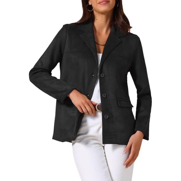 Chaqueta Blazer de Ante Sintético para Mujer Vintage Casual con Botones y Mangas Largas, con Bolsillos, S, Negra