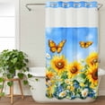 thumbnail image 3 of Spring Sunflower Daisy No Hook Shower Curtain Waterproof,Bathroom Curtains with Snap in Liners and See Through Top Window,Yellow Butterfly Retro Oil Painting Hotel Bathtub Curtains Shower 36"Wx72"L, 3 of 8