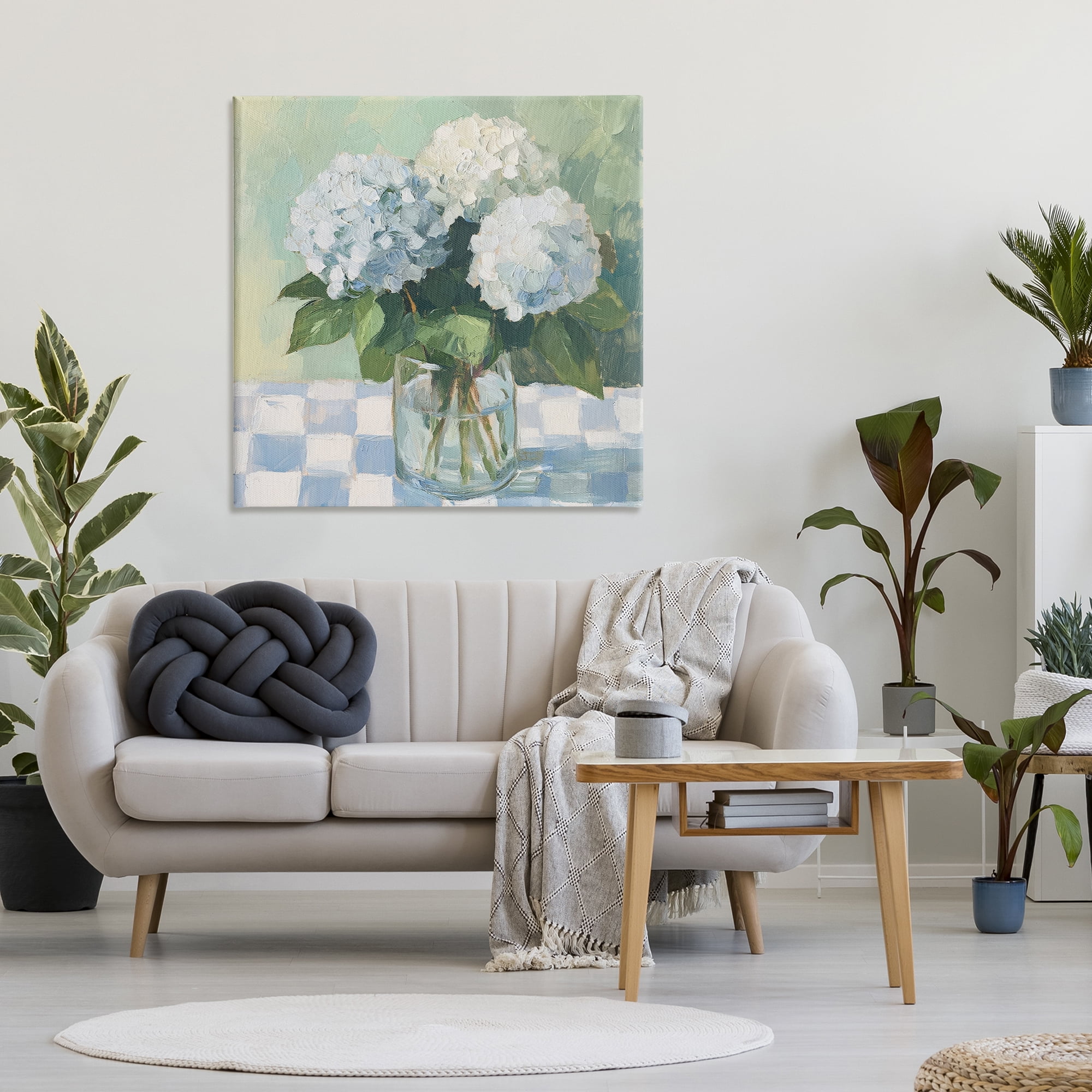 Stupell Industries Hydrangea Picnic on Checkered Canvas Wall Art, design by Petal Prints Design