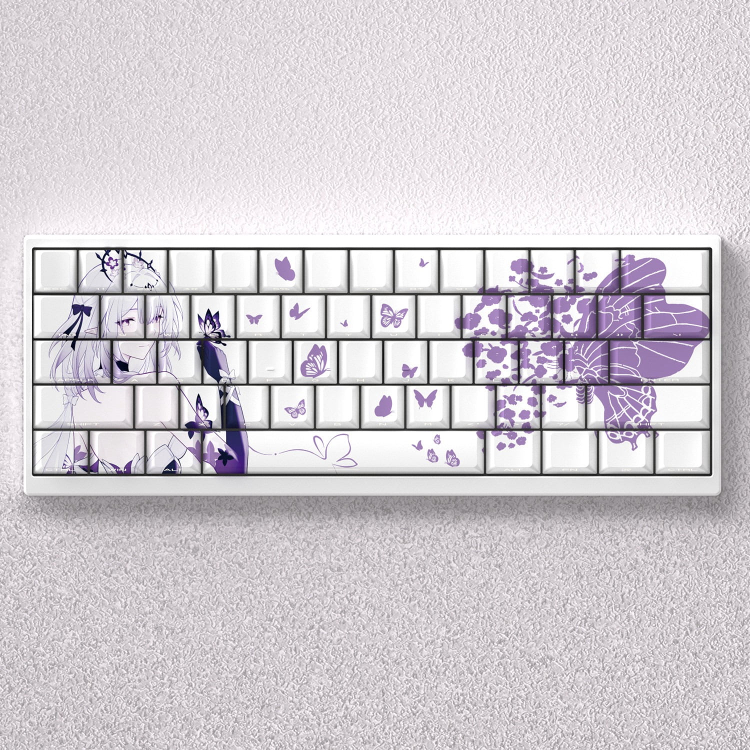 Anime Keycap Set Butterfly Design, cherry Profile 5-Side Dye-Sublimation PBT Keycaps for 60/65/68/75/87 Mechanical Keyboards