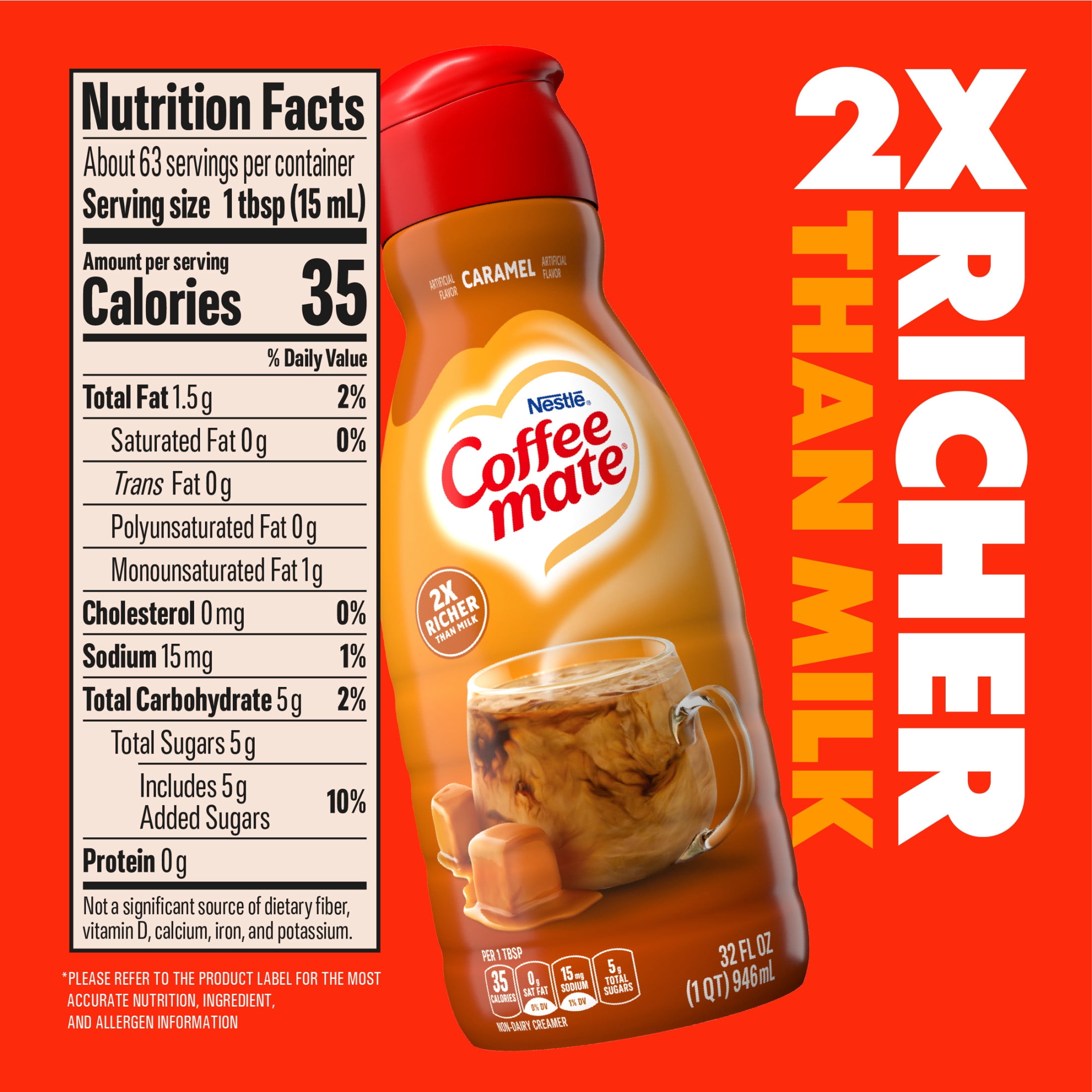 Coffee mate Caramel Flavored Coffee Creamer, Non-Dairy, Gluten-Free, 63 Servings 32 fl oz