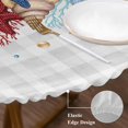 thumbnail image 3 of Summer Starfish Round Tablecloth, Fitted Table Cover with Elastic for 55"-60" Round Tables, Blue Coral Beach Couch Coastal Grey Plaid Table Cloth Outdoor Indoor Dinning Party Waterproof Tablecloths, 3 of 7