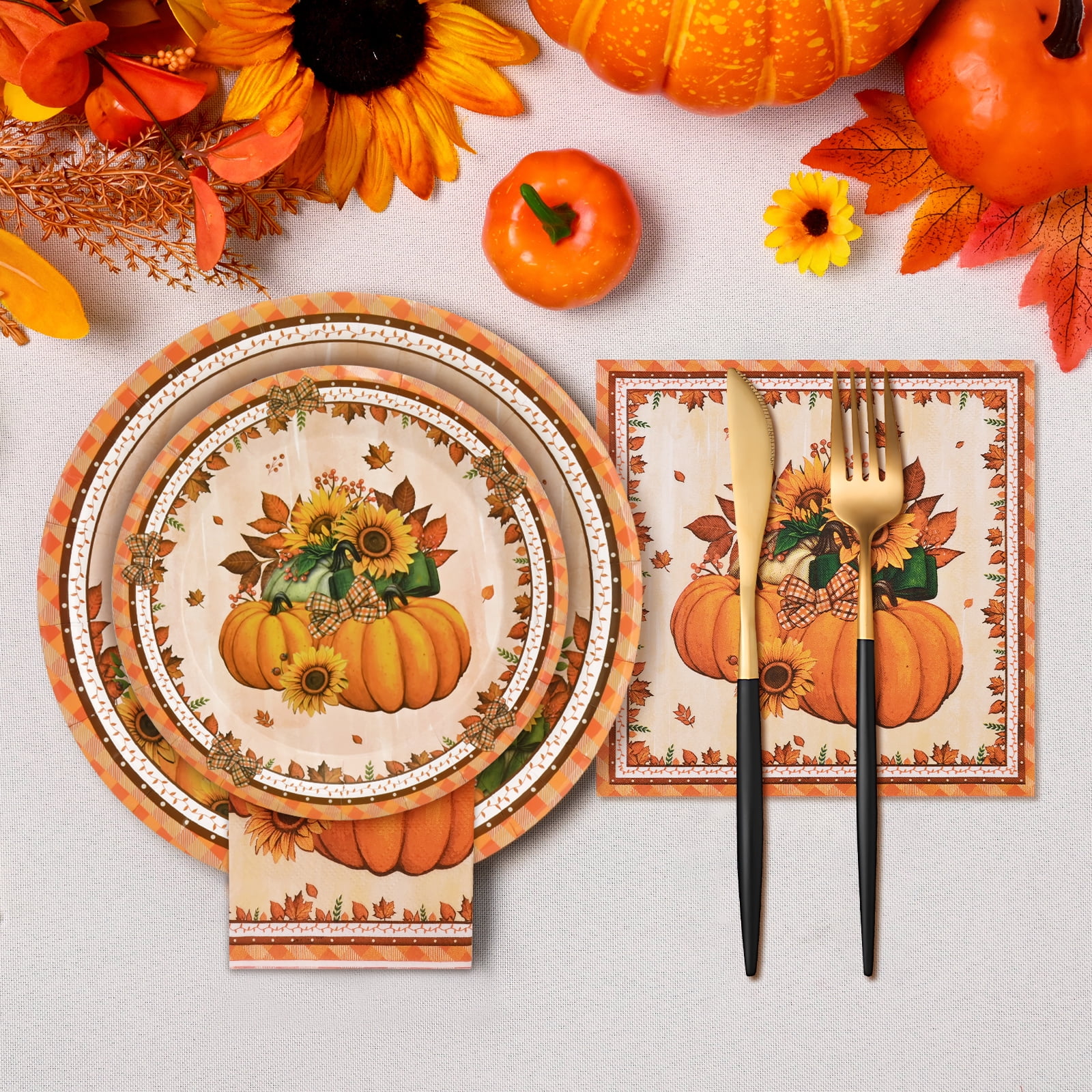 DAZLUTE 200 PCS Fall Paper Plates and Napkins, Fall Dishes, Thanksgiving Disposable Dinnerware and Plates for Thanksgiving and Fall Decorations Party Supplies