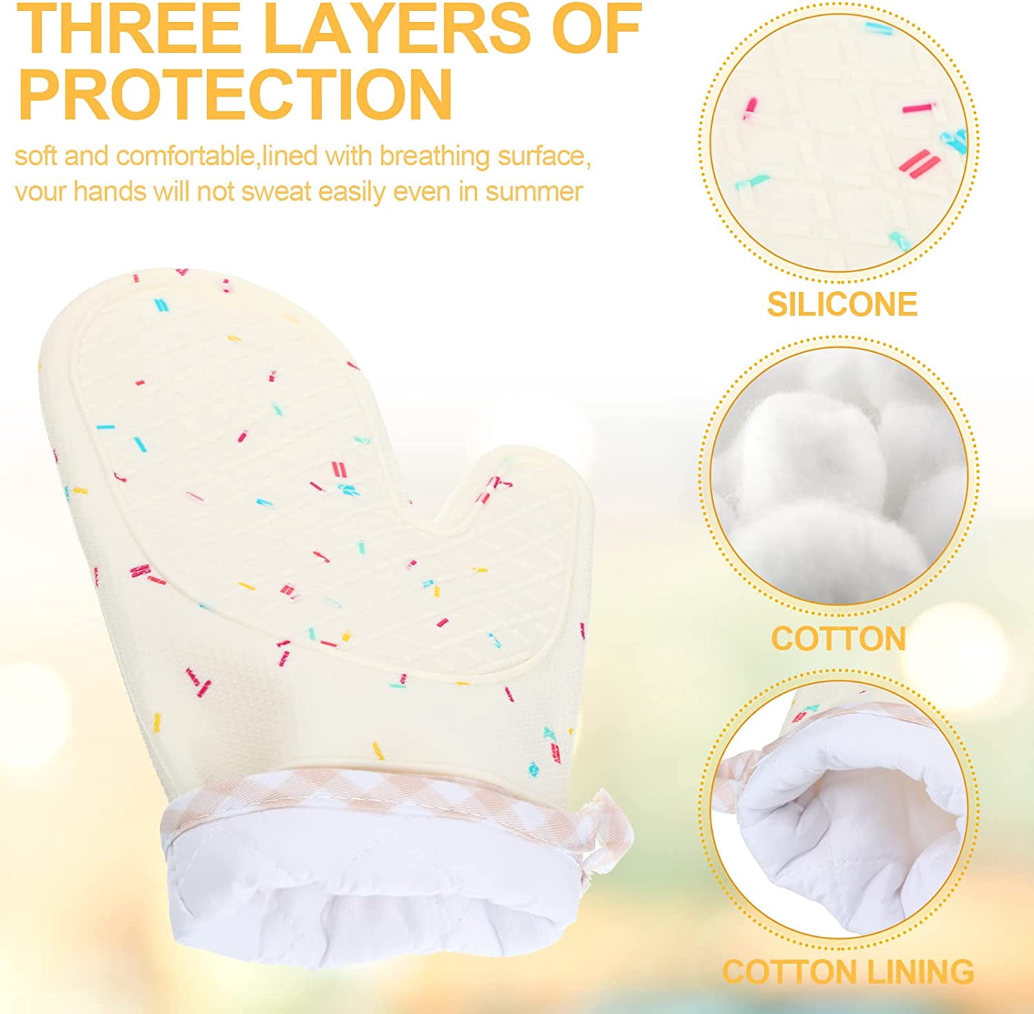 Set of 2 Silicone Oven Mitts Waterproof Shell Oven Mitts for Kitchen for Heat Resistant 500 Degrees Washable Kitchen Mittens with Cotton Lining for Cooking Baking BBQ Grilling Microwave