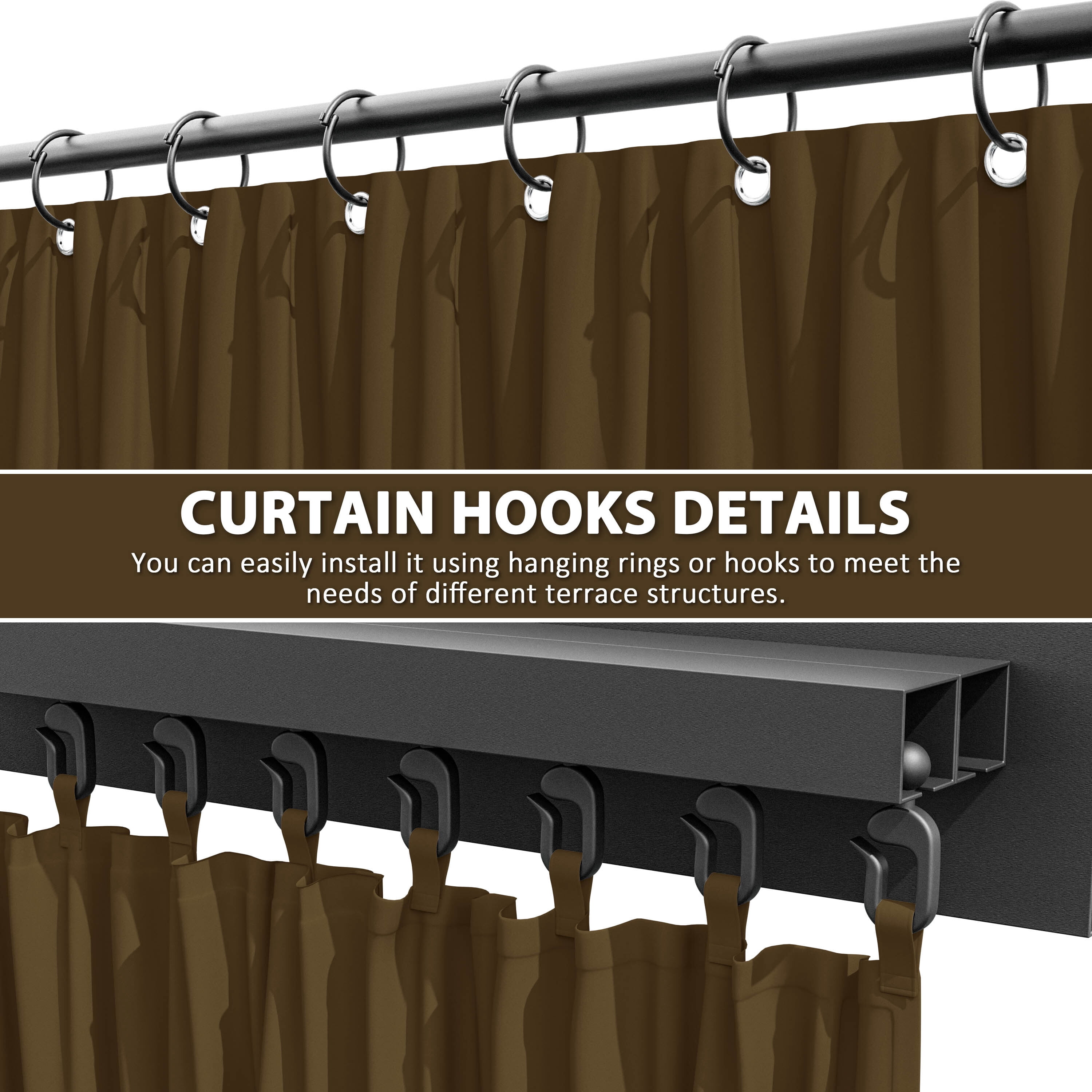 Kimunuk Outdoor Replacement Curtains for 10' X 10' Gazebo, Waterproof 4-Panels Chocolate Gazebo Universal Privacy Sidewall Curtains with Zipper for Patio Garden Backyard, Curtain Only