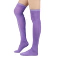 thumbnail image 2 of Solid Color Over The Knee Thigh High Socks, Halloween Costume Long Stockings for Women Party Dress Up Purple, 2 of 7