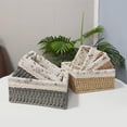 thumbnail image 3 of Nvzi Set 3 Rattan Woven Storage Basket Rectangular Wicker Straw Basket for Toy Organizing Desktop Cosmetics Storage Bins (Brown), 3 of 5