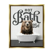 Stupell Industries Vintage Hot Bath Bear Animals & Insects Painting Gold Floater Framed Art Print Wall Art, 25 x 31
