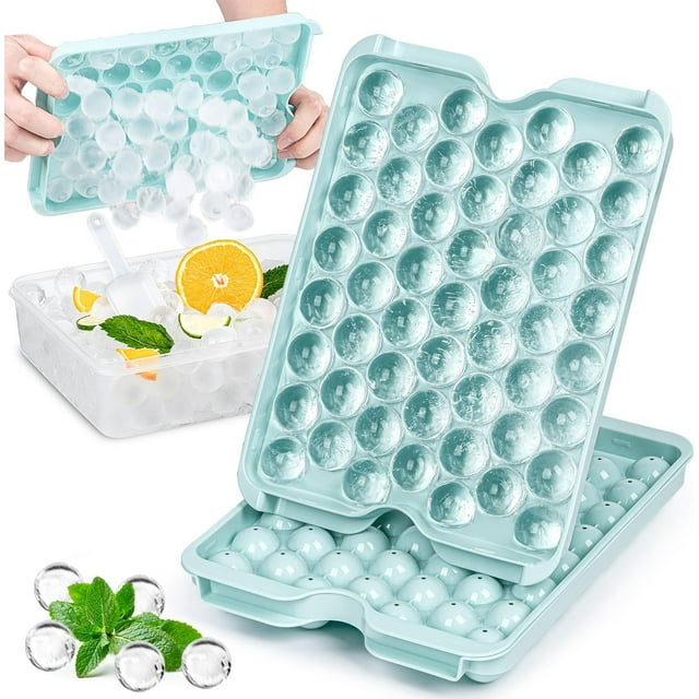 Yeacher Ice Cube Trays with Lid and Ice Storage Bin, Small Round Ice Cube Trays