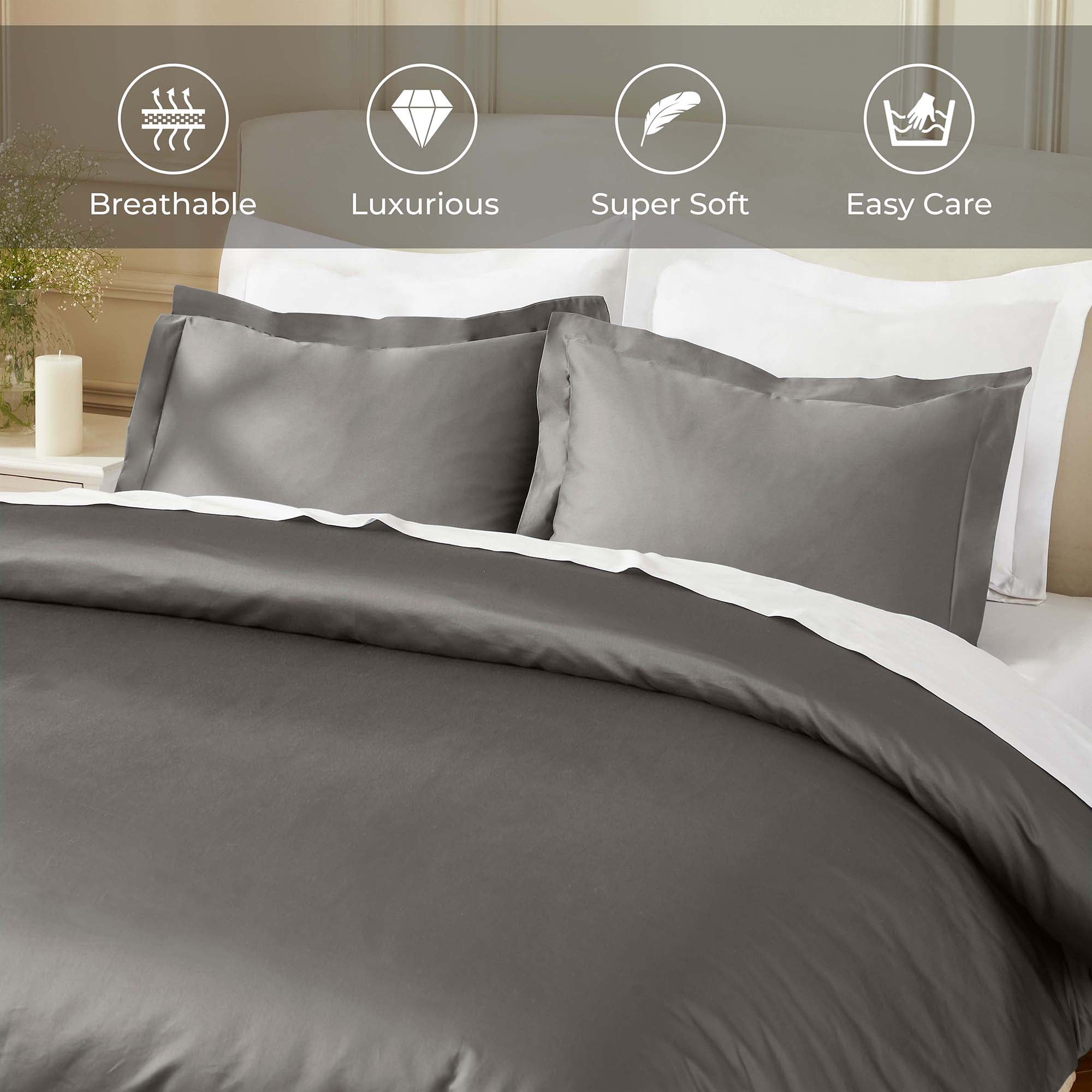 Superior Egyptian Cotton 850 Thread Count Duvet Cover Set, Full/Queen, Gray