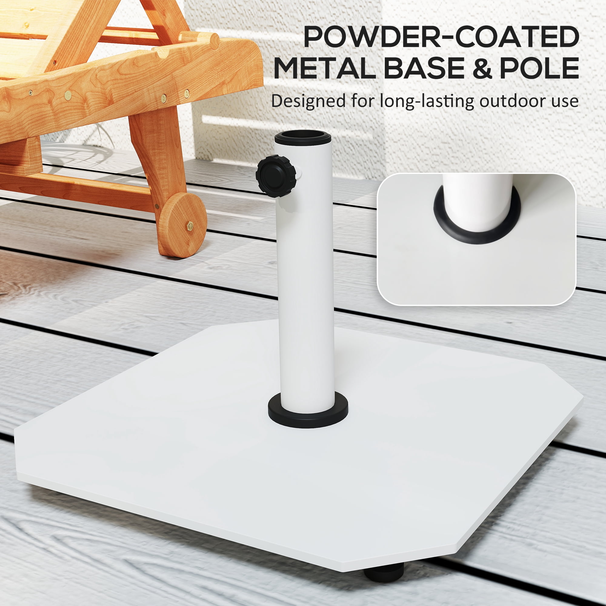 Outsunny Square Patio Umbrella Base, 41 lbs Metal Umbrella Stand Base with Adjustable Pads, Patio Umbrella Holder for 1.3"/1.5"/1.9" Poles, White