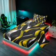 thumbnail image 2 of Manfei Gradient Stripes Twin Sheets, Shiny Abstract Lines Bedding, Gold, Black and Silver, Black Reversible 3-Piece1 Flat Sheet + 1 Fitted Sheet + 1 Pillowcase, 2 of 6
