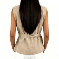 thumbnail image 4 of Sewkxo Womens Linen Wrap Tank Top 2026 Ruched Tie Side Sleeveless Crew Neck Shirt Casual Summer Beach Blouse Going Out Top,Khaki 2XL, 4 of 5
