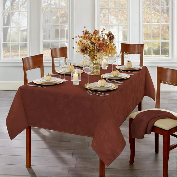 Elrene Home Fashions Elegant Woven Leaves Jacquard Damask Tablecloth, Spice, 52" Square
