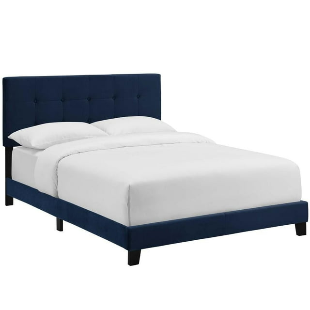Modway Amira Lit Double en Velours de Performance Bleu Minuit