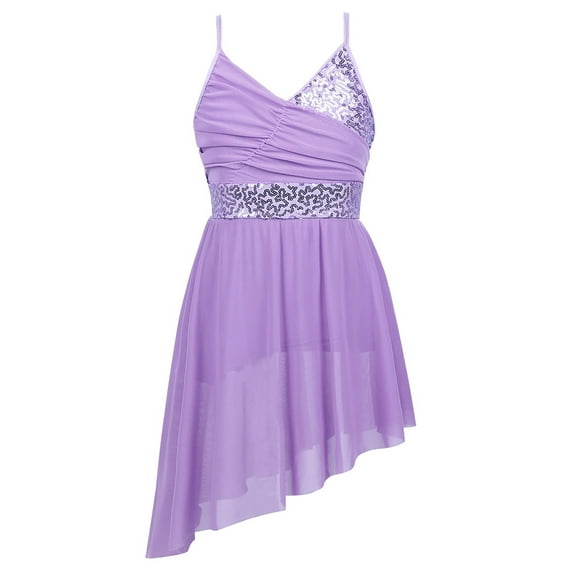 CHICTRY Kids Girls V Neck Sequins Ballet Latin Dance Dress Costume,Sizes 5-14 Lavender 7-8