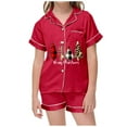 thumbnail image 2 of XEGLSBU Christmas Pajamas for Kids Little Girls Boys Pajamas Set Christmas Kids Short Sleeves Sleepwear 2pcs Button down Classic Loungewear Shorts Girls Pajamas Size 6-7 Nightgown Red Size 6-7 Years, 2 of 5