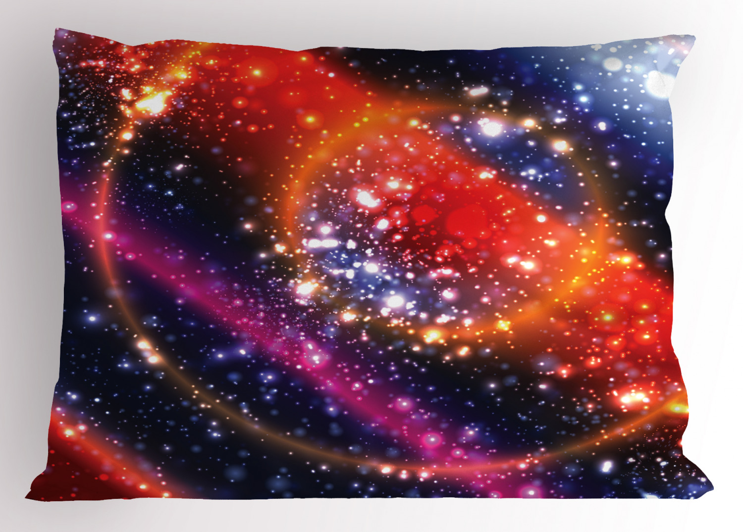 Space Pillow Sham Apocalyptic Cosmos Design Circular Striped Vibrant