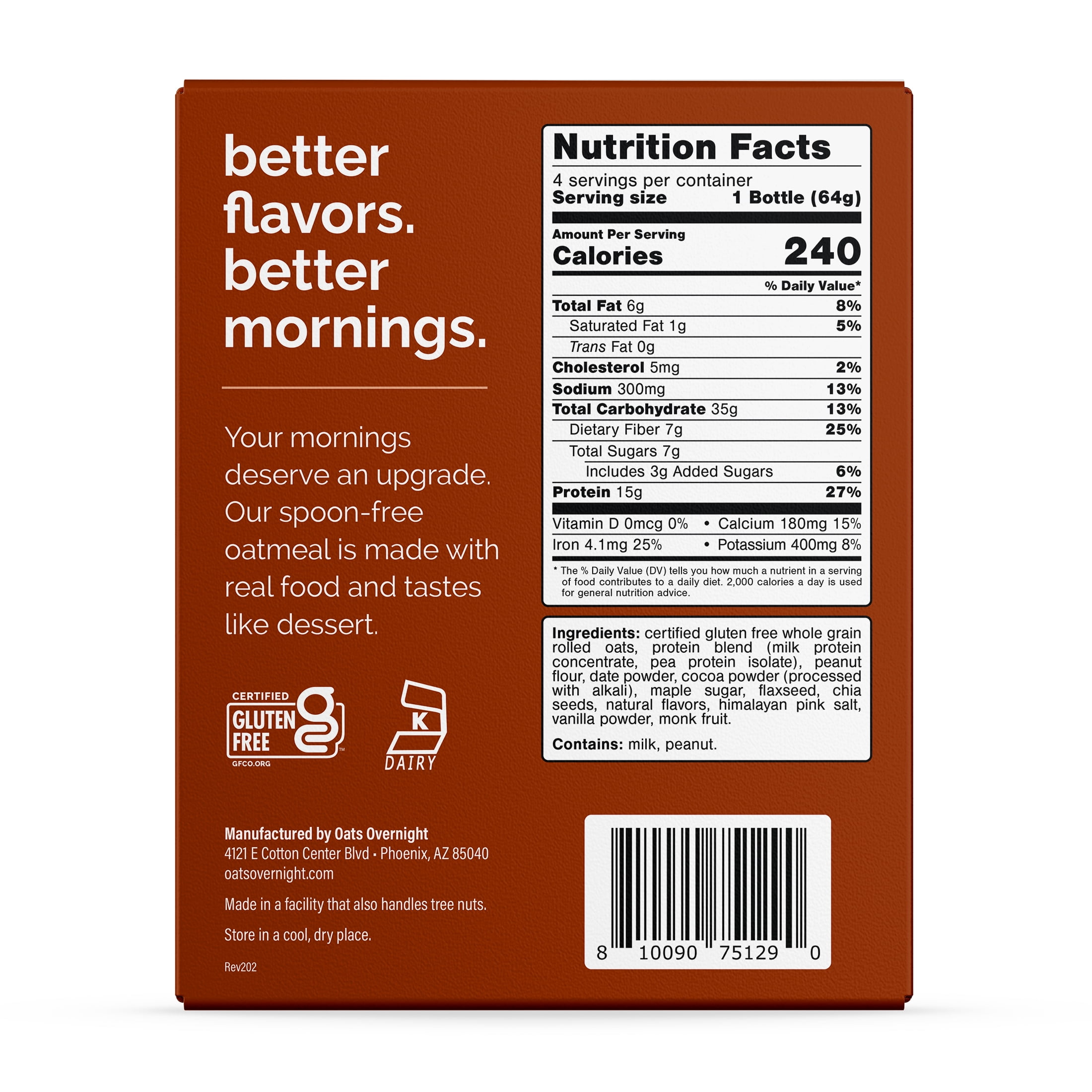 (3 pack) Oats Overnight Chocolate Peanut Butter Protein Overnight Oatmeal Shake, 4 pack
