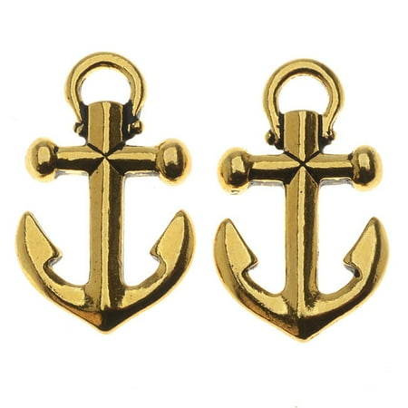TierraCast Pewter, Anchor Charm 19.5mm, 2 Pieces, 22K Gold Plated