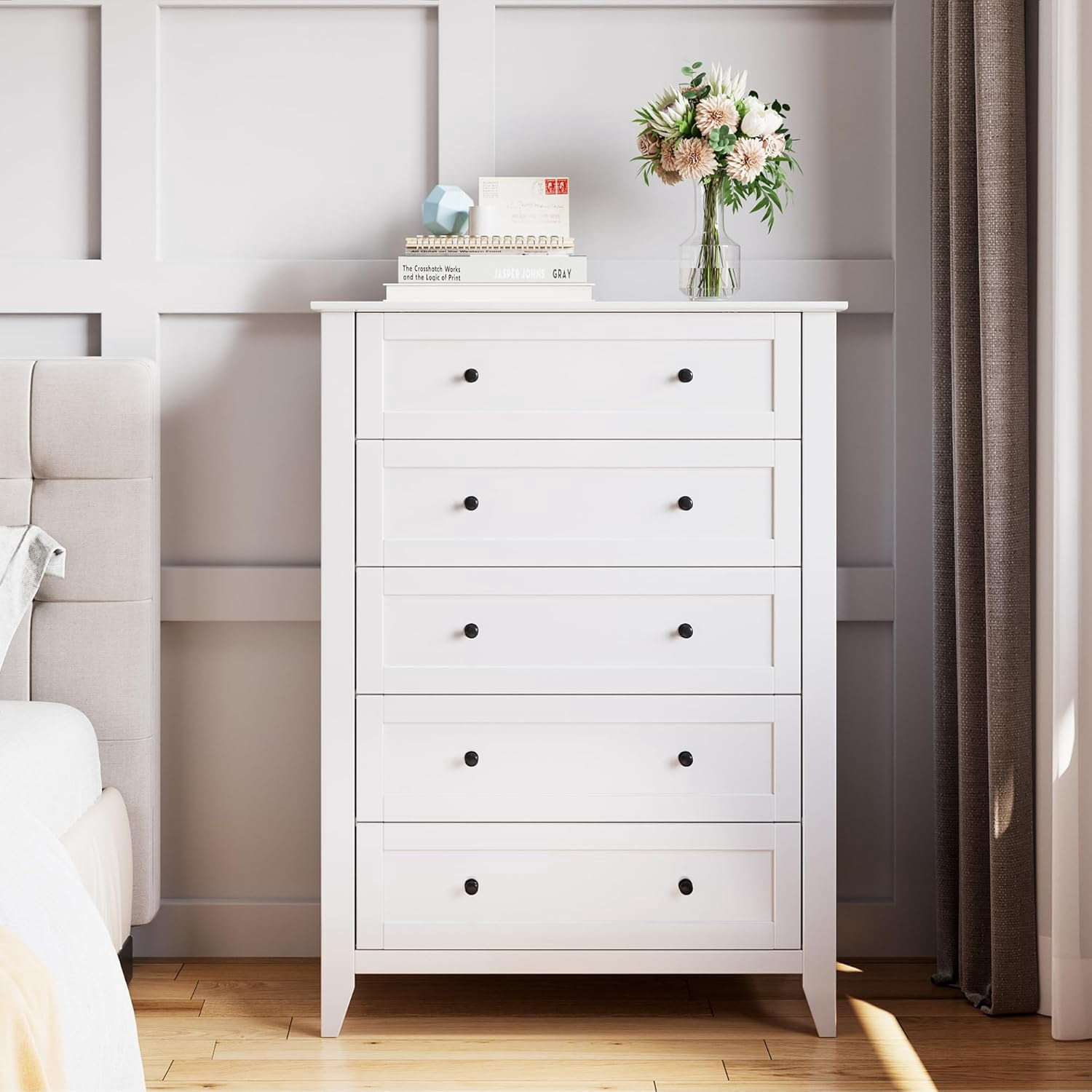 Roromall 5 Drawer Dresser for Bedroom, Tall Dresser with Deep Drawers & Metal Knobs, Modern Wooden Chests of Drawers for Entryway, Hallway