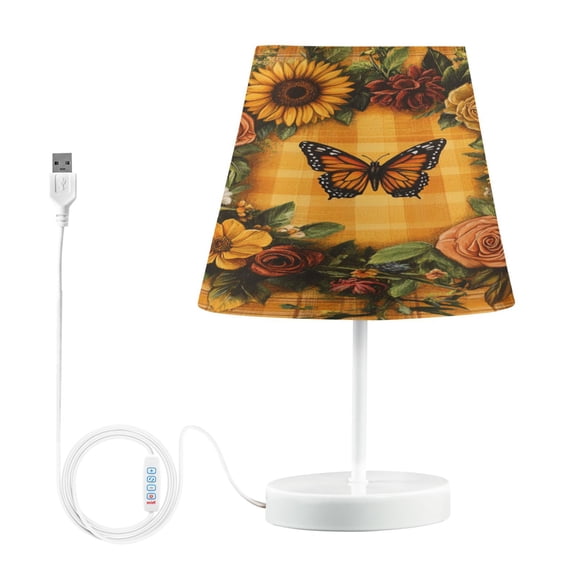 BZSMCE Table Lamp Creative Butterflies and Flowers on Plaid Simple Pattern Night Light
