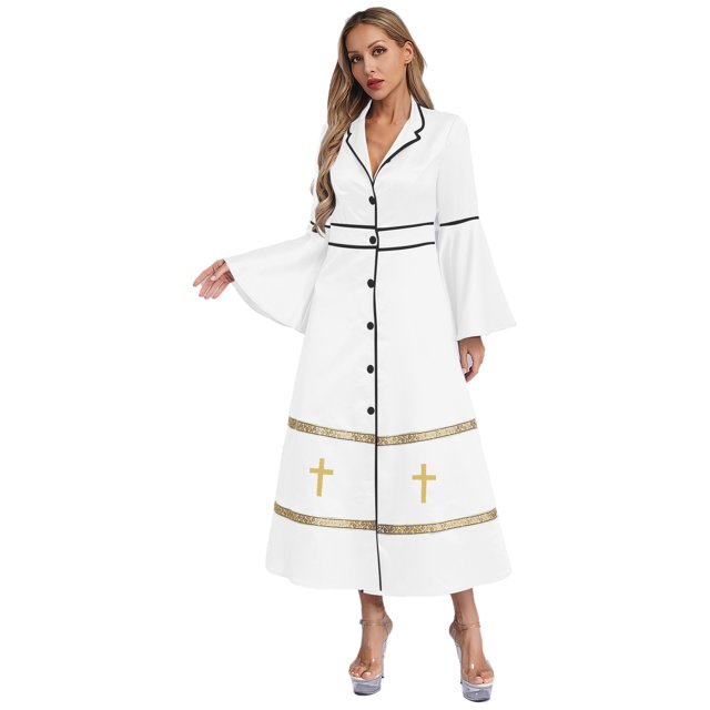 CHICTRY Robe de Clergé pour Femmes, Soutane, Chaire, Ministre d'Église, Chaire, Robe Liturgique, Vêtement, Blanc, m