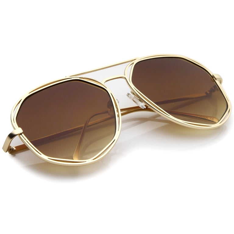NIP Geometric Gold Amber Sunglasses zeroUV Unisex Geometric Hexagonal Metal Frame Neutral  main image 2