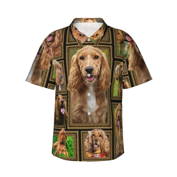 Cocker Spaniel Dog Men'S 3d Print Casual Button Down Shirts, Novelty Hawaiian Short Sleeves S