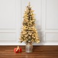 thumbnail image 6 of 5ft Pre-Lit LED Artificial Flocked Slim Fir Christmas Tree with Metal Pot and Red Holly Berries, 6 of 13