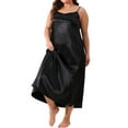 thumbnail image 2 of Agnes Orinda Plus Size Nightgowns for Women V Neck Satin Pajamas Sleeveless Cami Slip Dress Sleepwear 2X Black, 2 of 6