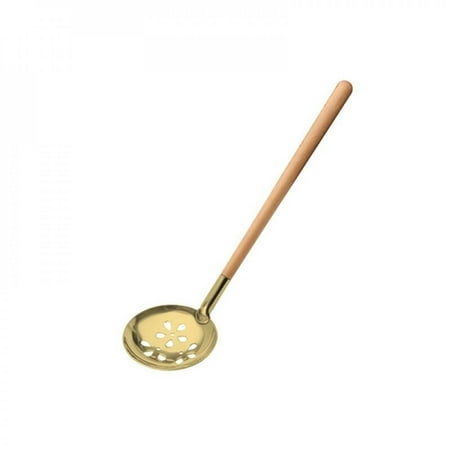 

1pcs Stainless Steel Soup Spoon Japanese Style Wooden Handle Soup Spoon Colander Household Hot Pot Drain Spoon Gold J2