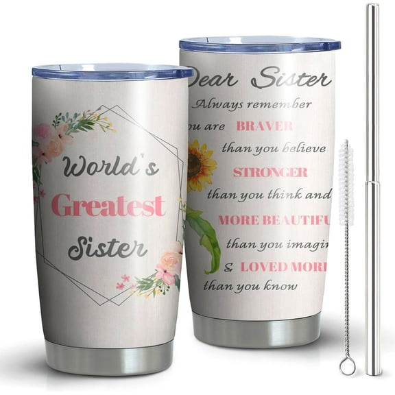 Sister Tumbler Cup With Straw and Lid, 20oz Stainless Steel Tumbler, Best Sister Birthday/Christmas Gifts from Sister
