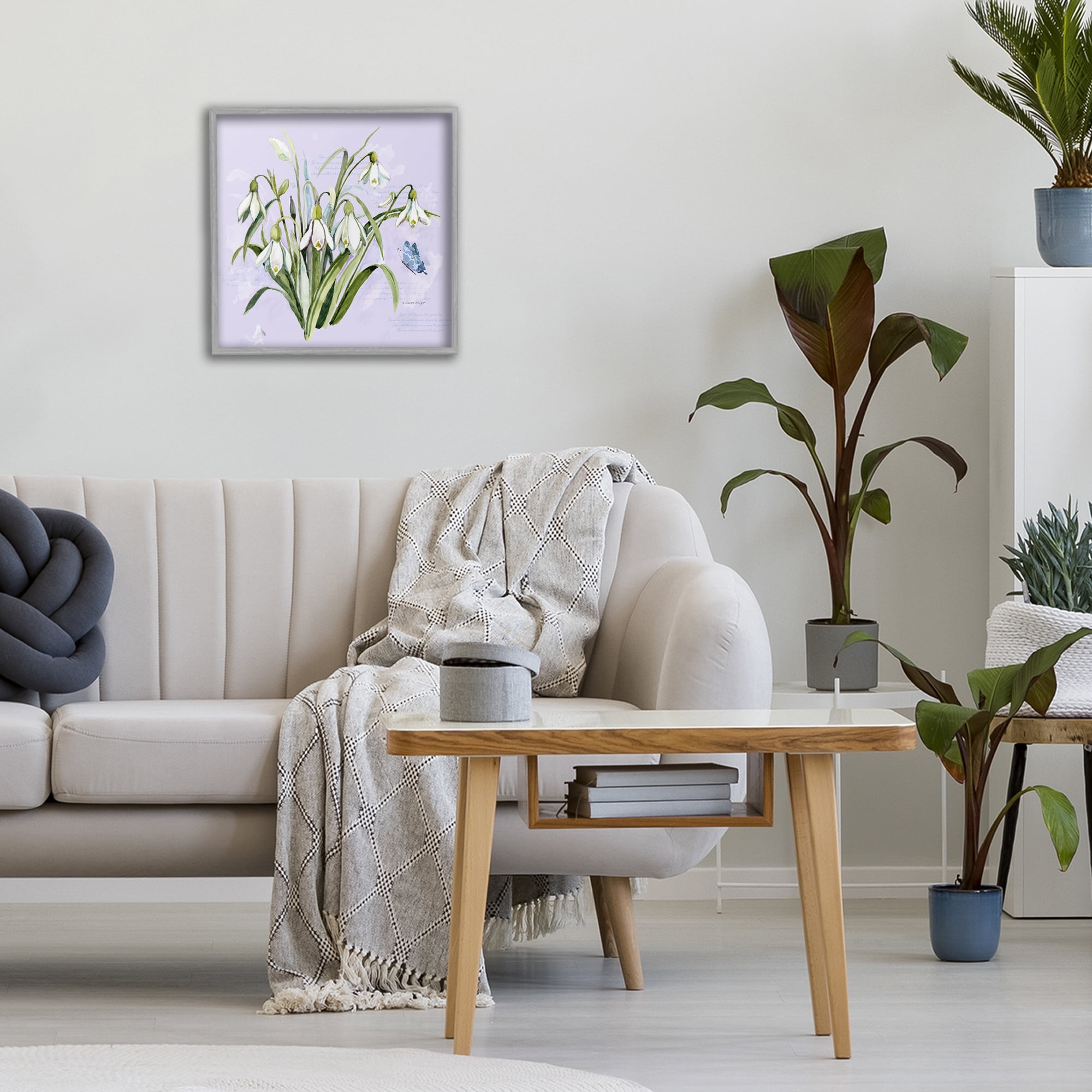 Stupell Industries Snowdrops with Vintage Writings Gray Framed Giclee Art, design by Susan Winget