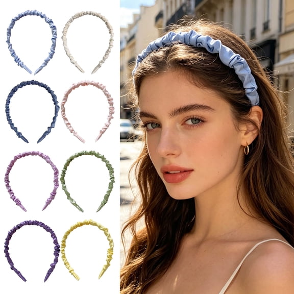 SmartBy Women Headband Thin Edge Anti-Slip Design Pleated Texture Hair Hoop Commuting School Dating Hair Accessory