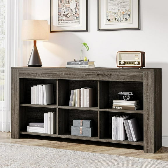 Tribesigns 6-Cube Horizontal Bookshelf – Industrial Low Wide Bookcase for Home Office or Living Room