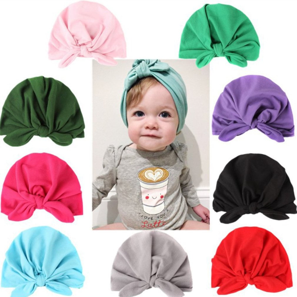 Newborn Baby Turban Beanie Hat Girls Velvet Pearl Head Wrap Rabbit Ear Knot Cap