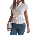 thumbnail image 3 of Blusas de Mujer con Botones, Blusas Casuales de Verano, Camisas Elegantes de para el Trabajo, Blancas, XL, 3 of 8