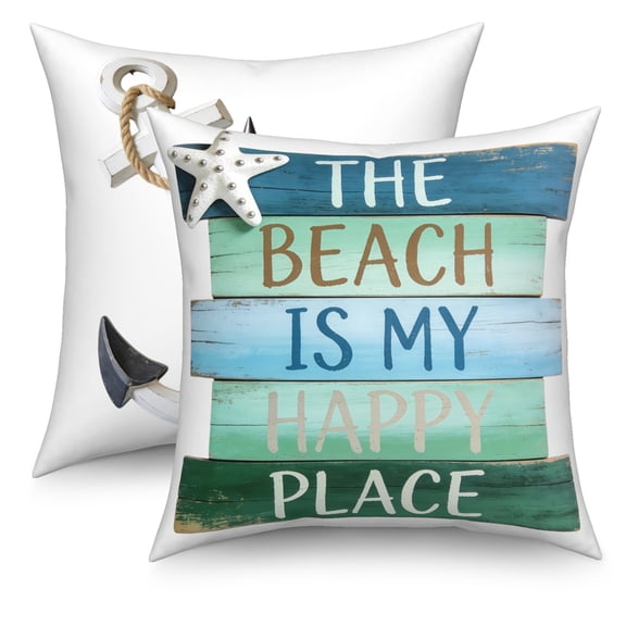 Summer Beach Pillow Covers 18x18 Set of 2 Double-Sided Sea Lighthouse Square Pillow Covers Couch Decor