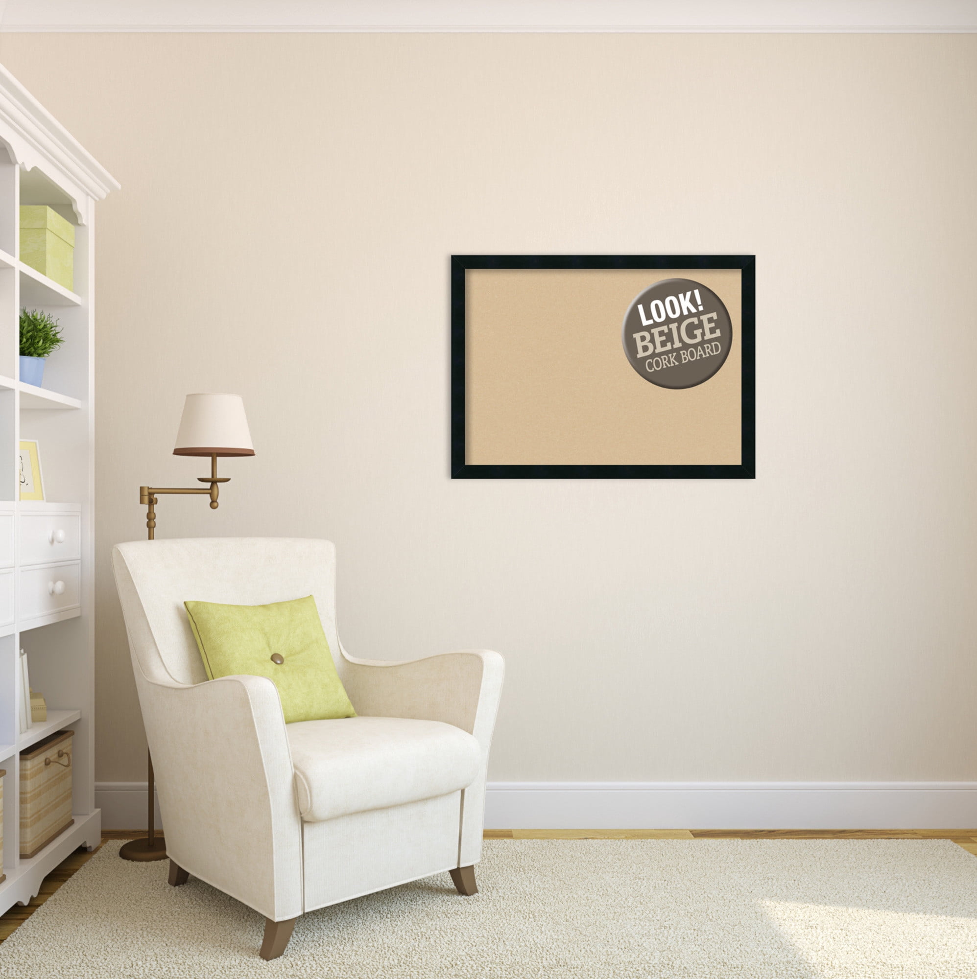 Amanti Art Natural Cork Board Wood Framed Mezzanotte Black Bulletin Board 30 in. x 22 in.