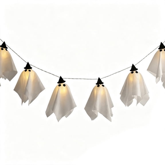 Halloween Ghost String Lights, Hanging Ghost Witch Hat LED Decorations, Battery Operated Waterproof Lights, Spooky Outdoor Yard Porch Tree Party Decor, Reusable Holiday Display