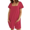 thumbnail image 1 of Tii.MM Rompers for Women Casual Short Sleeve Square Neck Oversized Summer Jumpsuits Wide Leg Shorts Overalls with Pockets, 1 of 5