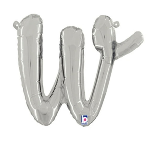 14 inch Script Letter W - Silver (Air-Fill Only) Betallic Foil Mylar Balloon - Party Supplies Decorations