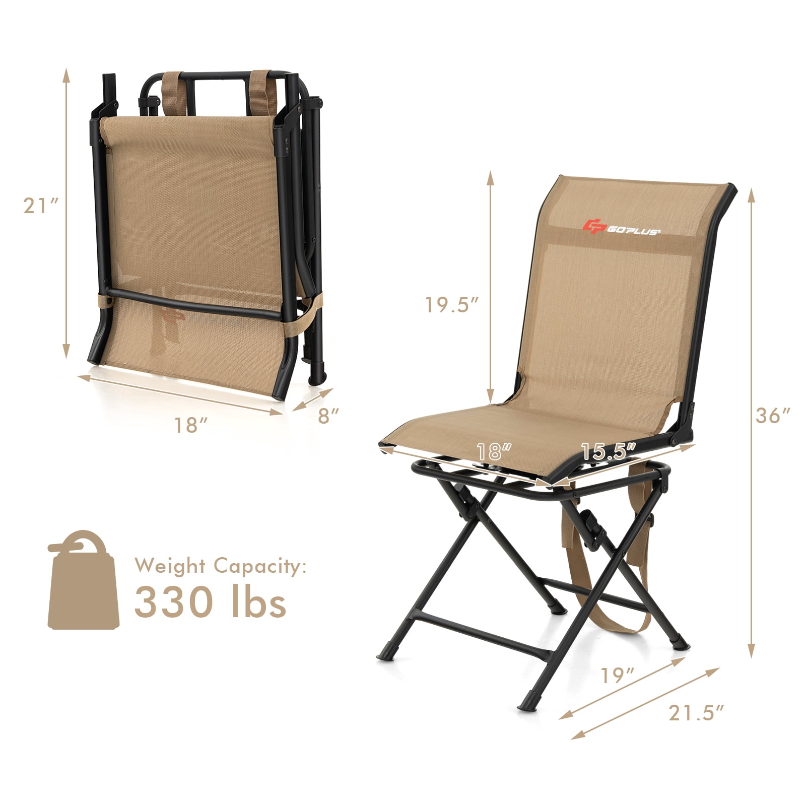 Gymax Folding 360° Silent Swivel Hunting Chair Blind Chair All-weather Outdoor