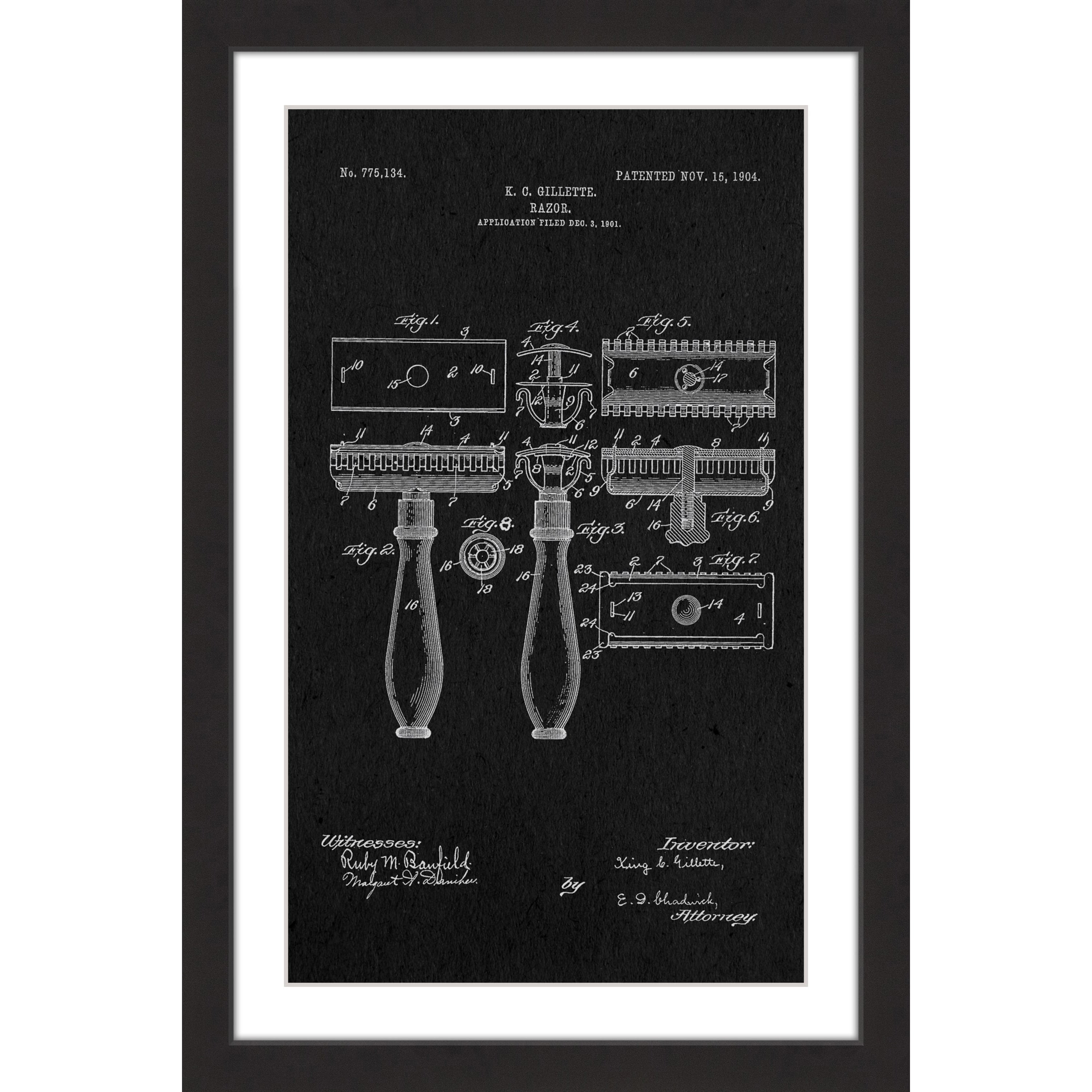 Marmont Hill - "Razor 1904 Black Paper" by Steve King Framed Painting Print