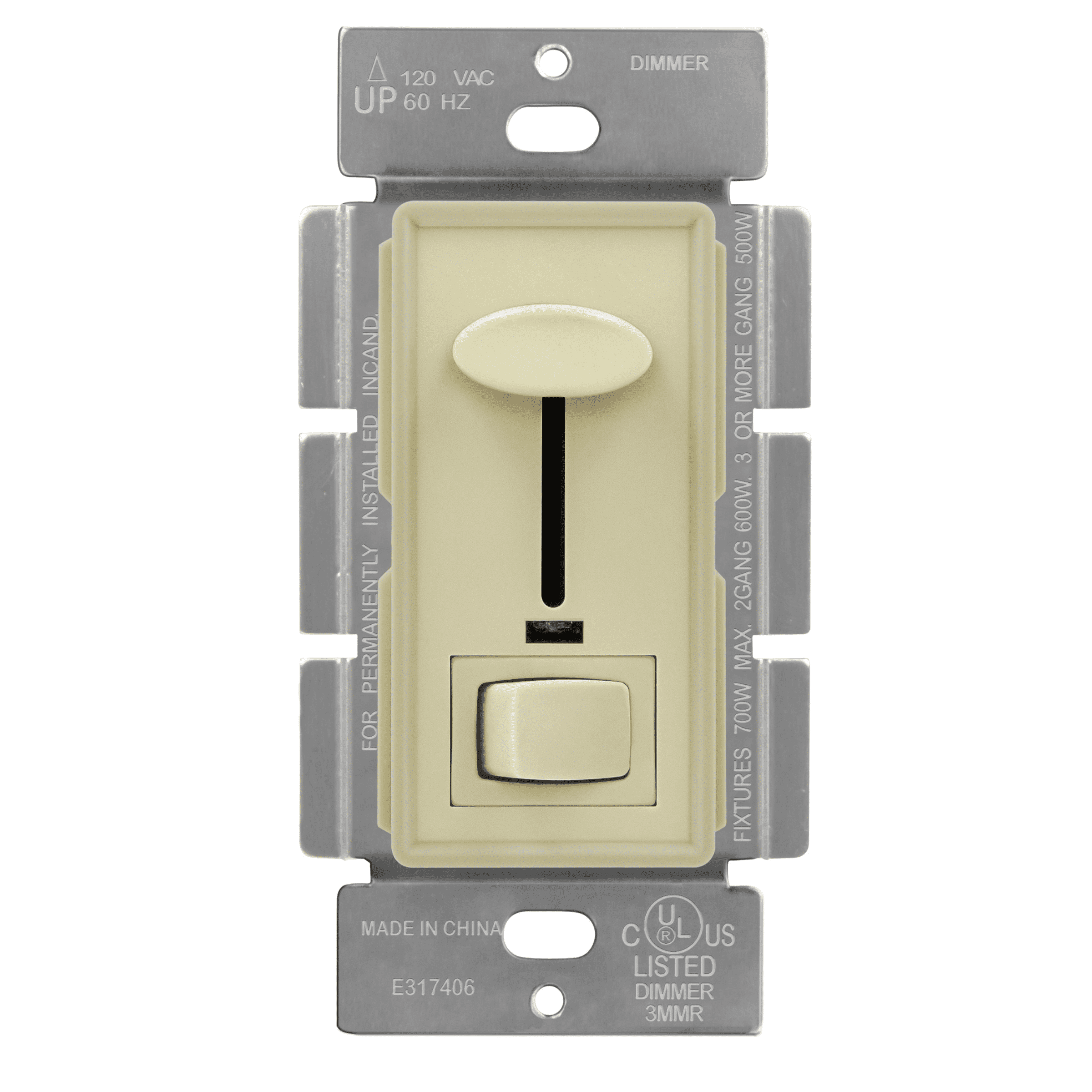 Slide Dimmer With On Off Switch 3 Way Incandescent 700W Ivory
